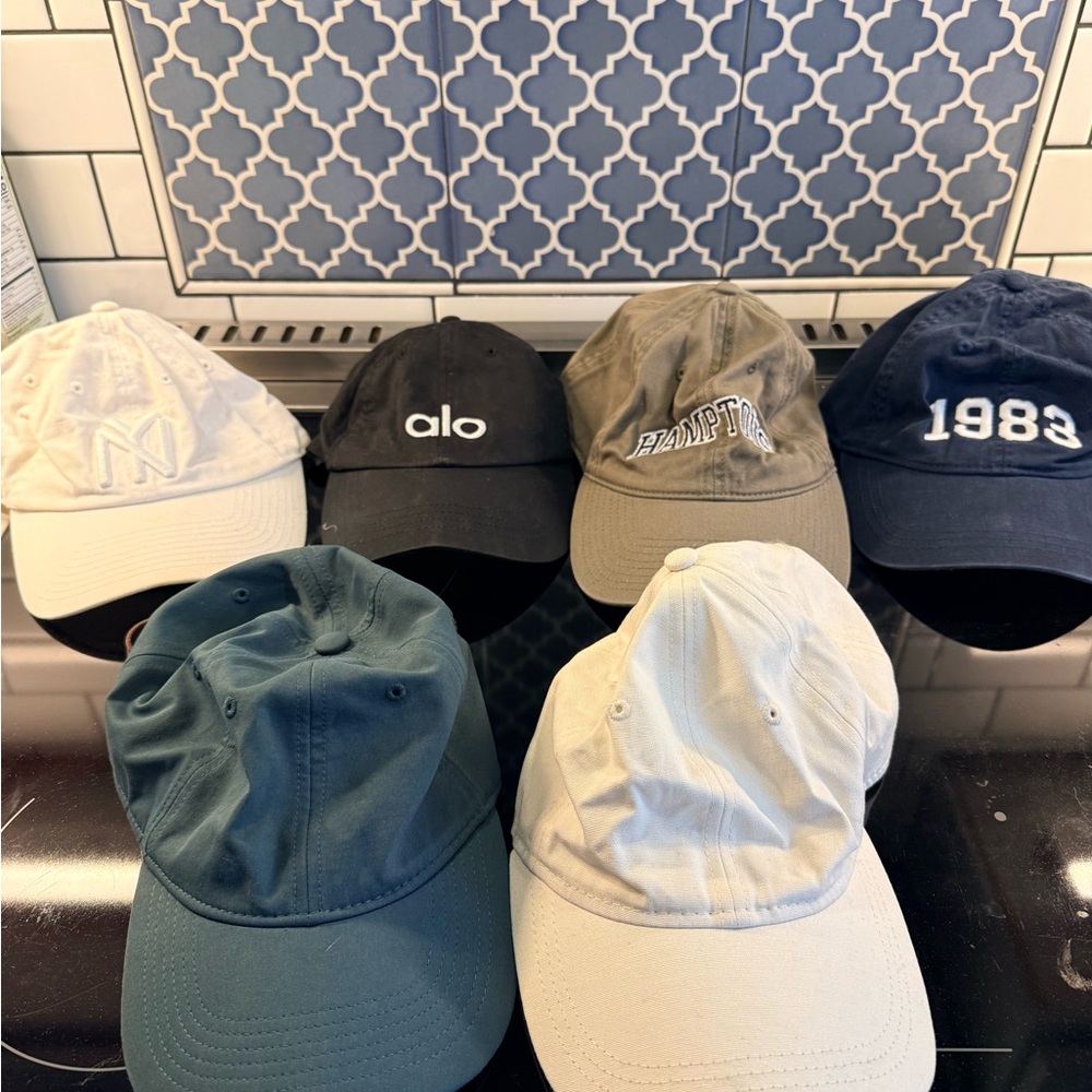 6 Baseball Hat Bundle including Alo, NY, Jcrew, Hamptons